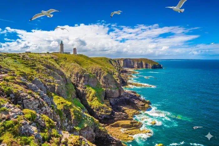 Falaises du Cap Fréhel et océan turquoise, panorama naturel en Bretagne - Camping Bretagne Nature