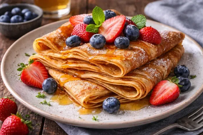 Crêpes sucrées bretonnes garnies de sucre ou de caramel